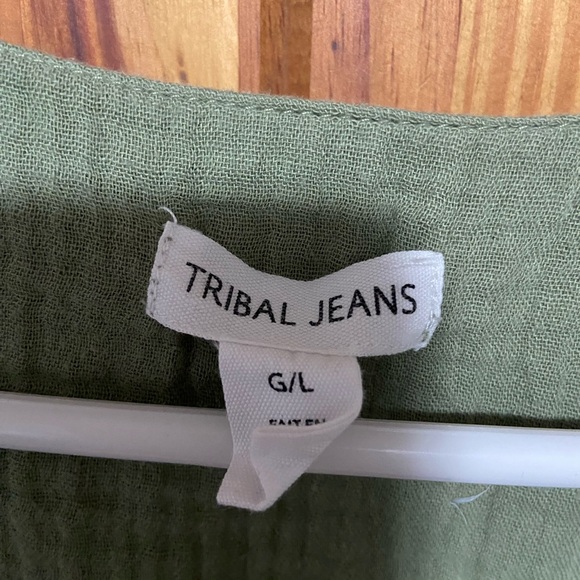 Tribal Jeans Olive Green V-Neck Dress with pockets - Picture 2 of 3